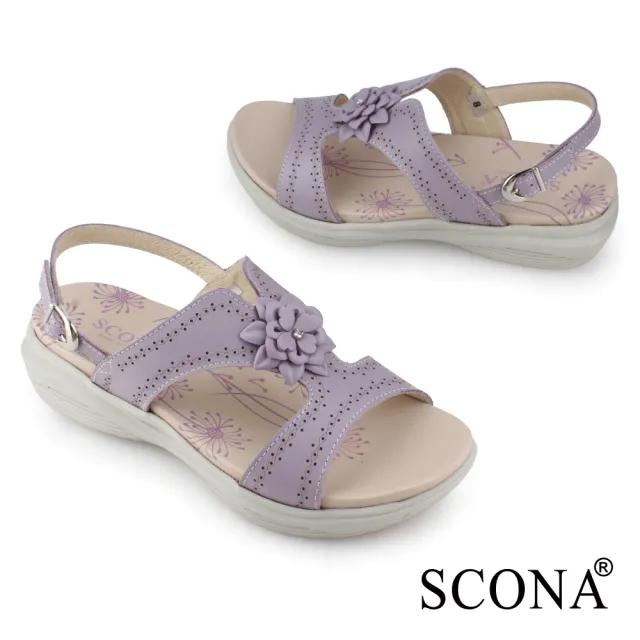 【SCONA 蘇格南】真皮 簡約舒適雕花涼鞋(紫色 31170-2)