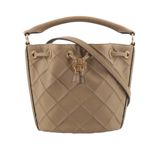 【TORY BURCH】Fleming  縫線皮革小款水桶包(亞麻棕)