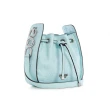 【GUESS】女包-GALERIA 經典魅力 網美 壓紋 造型背帶 印花 拉繩 水桶包(藍)