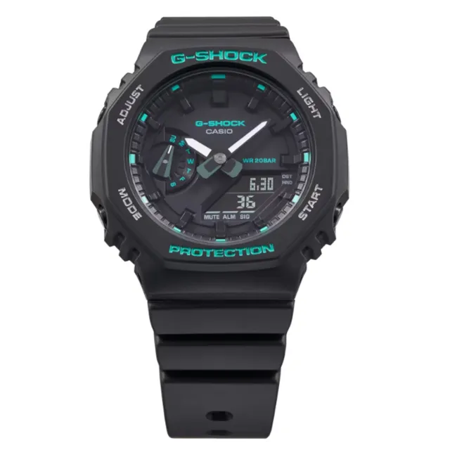 【CASIO 卡西歐】G-SHOCK 簡約輕薄 現代綠時尚 個性黑 八角形錶殼 GMA-S2100GA-1A_42.9mm