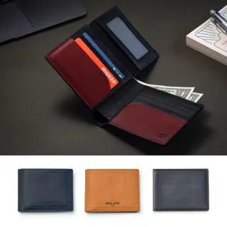 【pierre cardin 皮爾卡登】☆事事順心款☆ 撞色上翻頁八卡短夾(多夾層短夾/透明窗夾層 男)