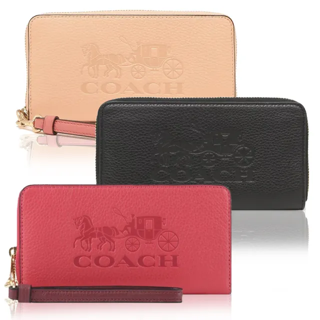 【COACH】馬車壓印LOGO荔枝紋皮革長夾