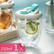 【茉家】休閒風矽膠杯蓋雙層玻璃咖啡杯(250ml一入)