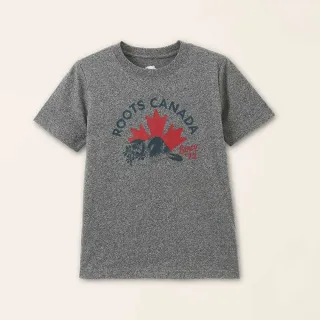 【Roots】Roots大童-加拿大日系列 手繪海狸有機棉短袖T恤(灰色)