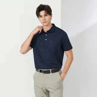 【pierre cardin 皮爾卡登】休閒服飾 男款 網眼布印花短袖POLO衫-深藍色(5237267-38)