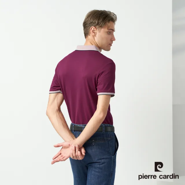 【pierre cardin 皮爾卡登】商務休閒 男款 素色短袖polo衫-紅紫色(5237265-28)