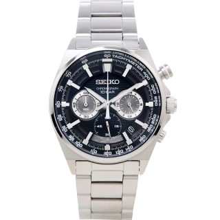 【SEIKO 精工】CS系列 三眼計時不鏽鋼錶帶手錶-黑面X銀色/41mm(SSB397P1)