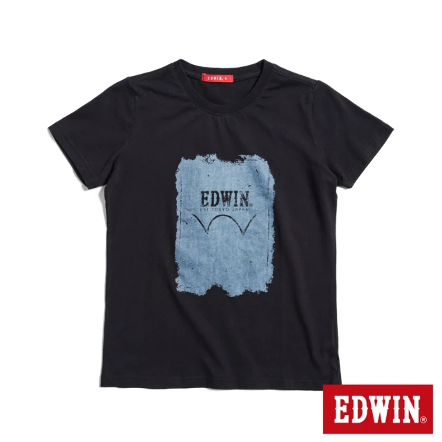 EDWIN 女裝 人氣復刻款 牛仔印花LOGO短袖T恤(黑色)