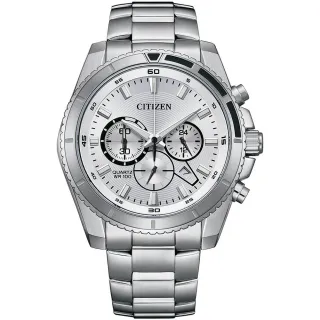 【CITIZEN 星辰】Chronograph 紳男三眼計時手錶-銀色面/44mm 男錶 畢業 禮物(AN8200-50A)