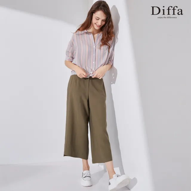 【Diffa】斜紋面感直筒寬褲-女(長褲)