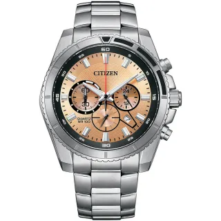 【CITIZEN 星辰】Chronograph 紳男三眼計時手錶-銅色面/44mm 送行動電源 開學(AN8200-50X)