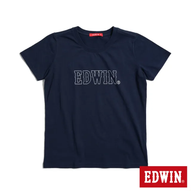 【EDWIN】女裝 人氣復刻款 3M反光LOGO短袖T恤(丈青色)