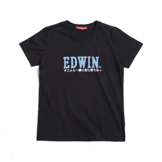 【EDWIN】女裝 人氣復刻款 情侶短袖T恤(黑色)