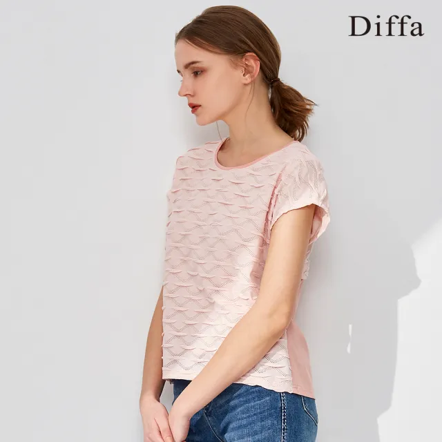 【Diffa】異素材拼接蓋袖上衣-女