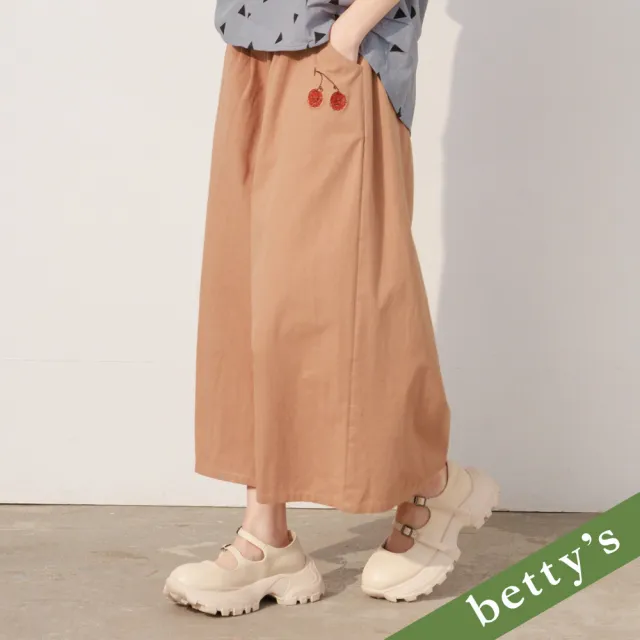 【betty’s 貝蒂思】鬆緊腰口袋印花素面寬褲(卡其)