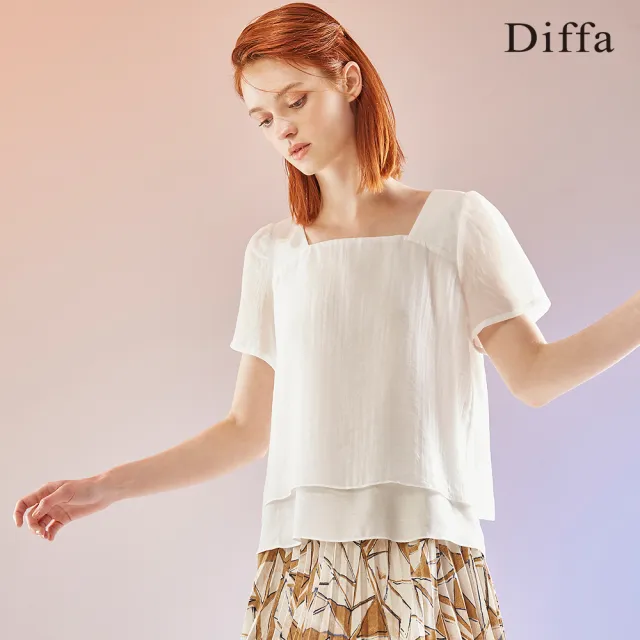 【Diffa】方領氣質短袖上衣-女