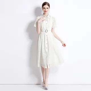 【M2M】玩美衣櫃白色蕾絲洋裝法式排釦連身裙S-2XL