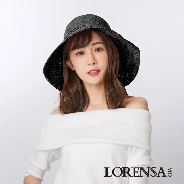 【Lorensa 蘿芮】拉菲亞草蝴蝶結手工編織遮陽草帽(黑色)