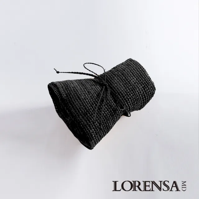 【Lorensa 蘿芮】拉菲亞草蝴蝶結手工編織遮陽草帽(黑色)