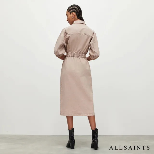 【ALLSAINTS】OSA 水洗牛仔中長版襯衫式洋裝-淡粉 WD026Y(常規版型)