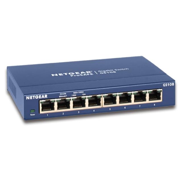 【NETGEAR】GS108 桌上型 8埠 Gigabit 無網管網路交換器 無風扇金屬殼 美國品牌