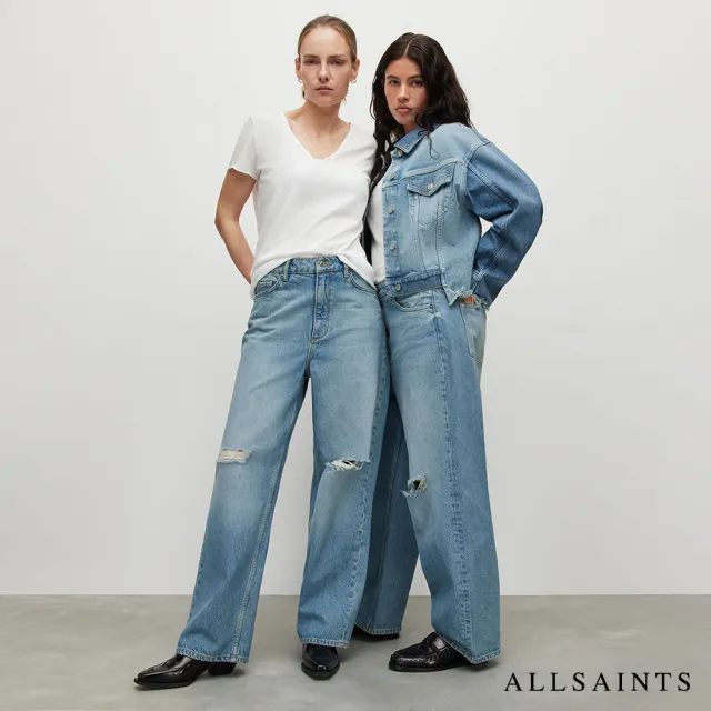 【ALLSAINTS】ELLI 頹廢破壞高腰寬版牛仔褲 WE003Y(寬褲版型)