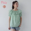 【PINK NEW GIRL】甜美大荷葉領短袖格紋上衣 L4206RD(2色)