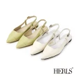 【HERLS】涼鞋-全真皮拼接尖頭後帶平底鞋涼鞋(白色)