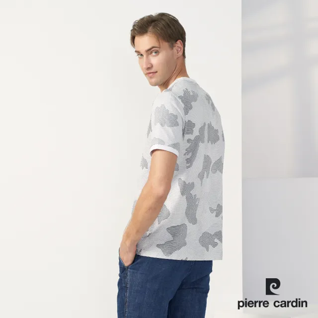 【pierre cardin 皮爾卡登】商務休閒 男款 印花圓領短袖上衣-白色(5237282-90)