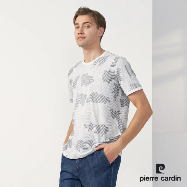 【pierre cardin 皮爾卡登】商務休閒 男款 印花圓領短袖上衣-白色(5237282-90)