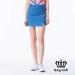 【KING GOLF】速達-網路獨賣款-女款織帶拼接皇冠刺繡彈性修身A LINE短裙(藍色)