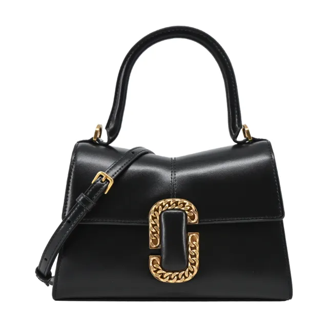 【MARC JACOBS 馬克賈伯】St Marc 鏈環LOGO牛皮手提/斜背兩用包(黑)