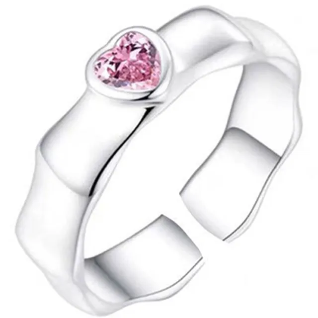 【JC Collection】925純銀浪漫甜美粉鑽石可調節戒指(愛心、水滴、小愛心、波點六邊)