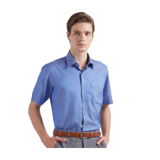 【ROBERTA 諾貝達】商務襯衫 亮眼條紋 時髦大方短袖襯衫(藍)