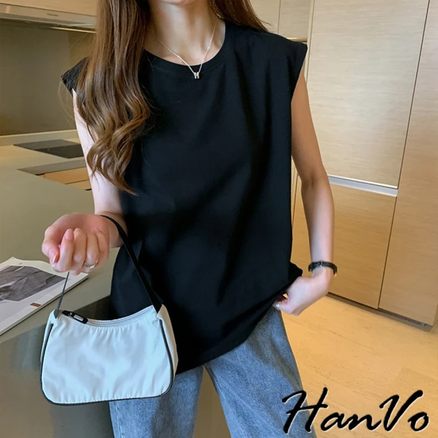 HanVo 現貨 基本純色休閒切袖背心(韓系時髦百搭寬鬆背心 韓國女裝 女生衣著 1418)