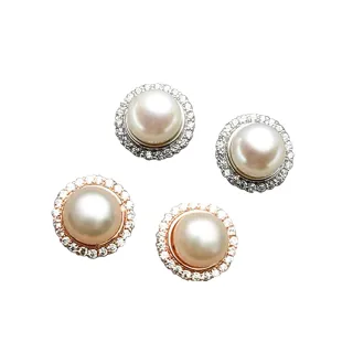 【大東山樑御珊瑚】瑰麗系列〜天然珍珠鋯石耳針耳環(玫瑰金/銀)