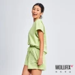 【Mollifix 瑪莉菲絲】刺繡寬版短袖上衣、瑜珈上衣、瑜珈服(酪梨綠)
