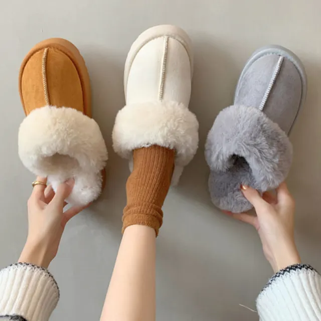 【baibeauty 白鳥麗子】舒適素面麂皮毛毛厚底拖鞋(雪鞋)