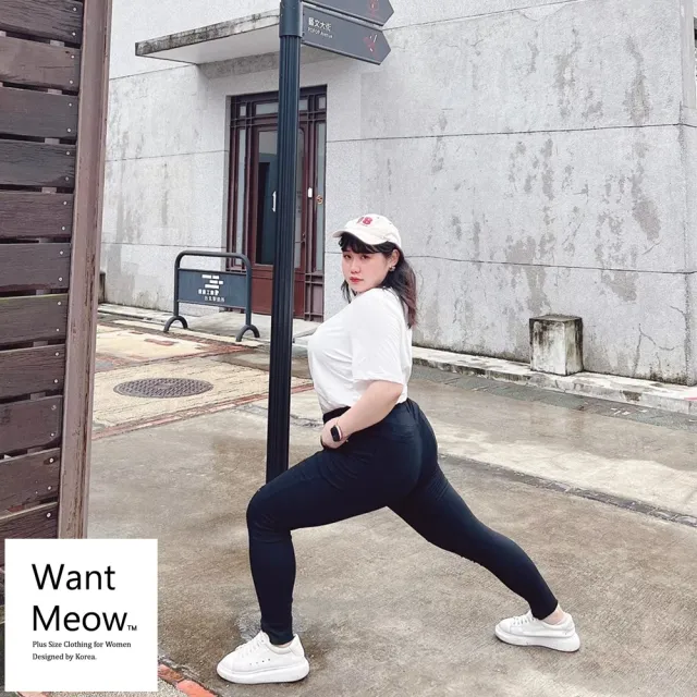 【Want-Meow】60~100公斤可穿/大尺碼/割破兩粒釦彈性顯瘦黑褲(加大碼/大尺碼下著/大碼黑褲/收腹/顯瘦黑褲)
