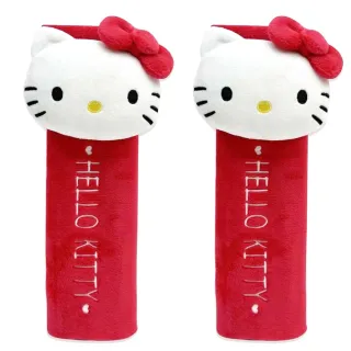 【小禮堂】Hello Kitty 車用造型絨毛安全帶護套2入組 - 紅大臉款(平輸品)