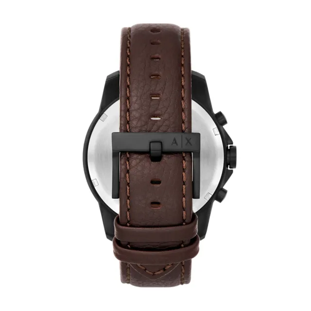 【A|X Armani Exchange】溫紳品格三眼計時腕錶-黑X深棕皮帶(AX1732)