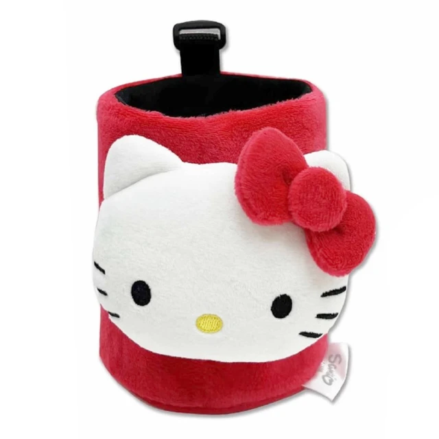 【小禮堂】Hello Kitty 車用造型絨毛冷氣孔掛袋 - 紅大臉款(平輸品)