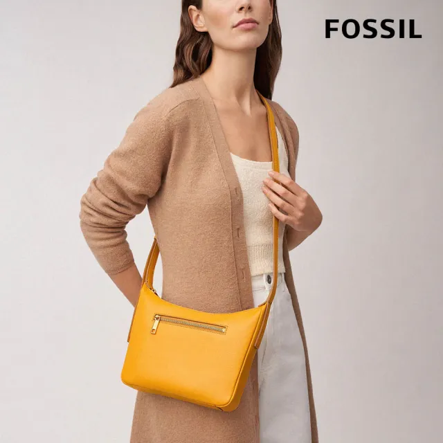 【FOSSIL 官方旗艦館】Cecilia 真皮輕盈拉鍊側背包-黃色 ZB1889700