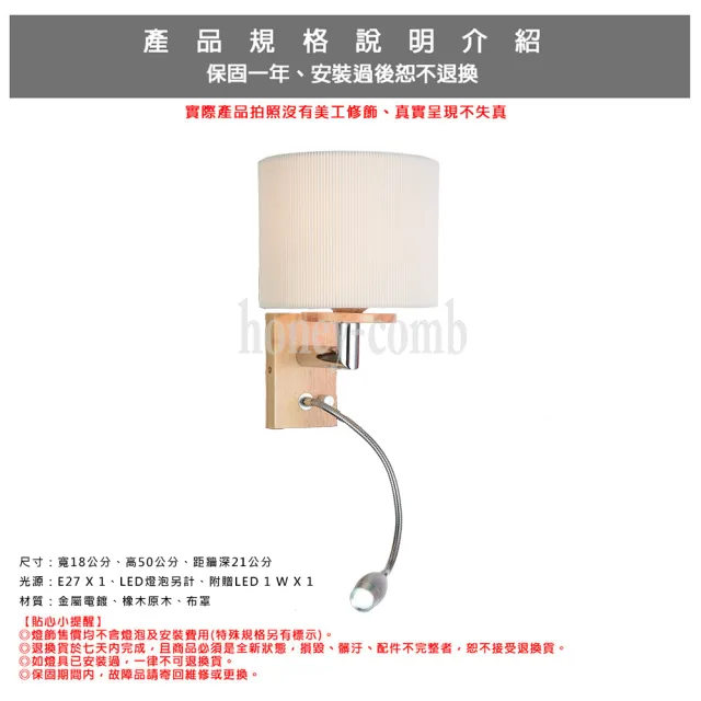 【Honey Comb】北歐風布罩床頭壁燈(FG62382．FG62383．FG62384)
