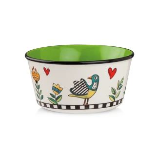 【SOLO 歐洲家居】EGAN 義大利陶 飯碗 插畫咕咕鳥系列 綠色 12CM