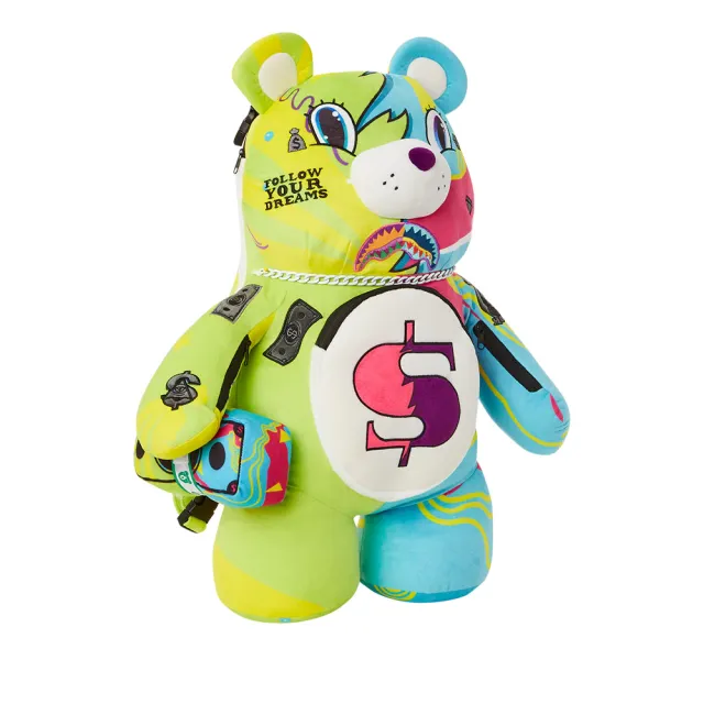 【SPRAYGROUND】SUPER WEIRD 拼色金錢泰迪熊後背包(藍綠色)