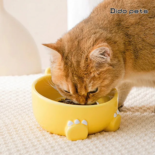 【Dido pets】陶瓷製 大口徑斜口怪獸造型寵物碗(PT145)
