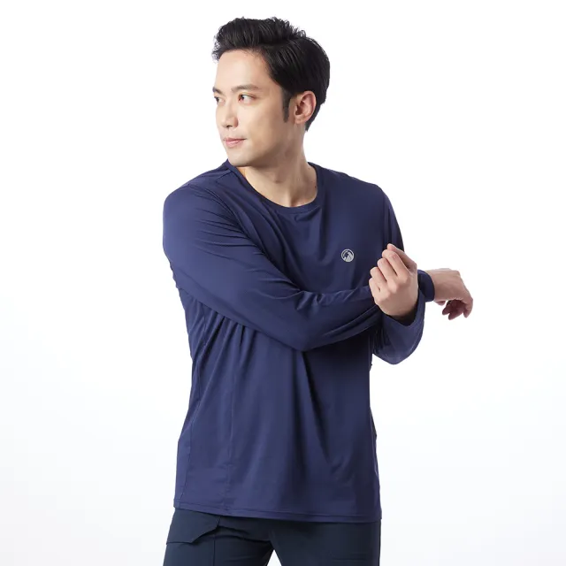 【Hilltop 山頂鳥】吸濕快乾長袖針織上衣 男款 藍｜PS15XM33ECE0