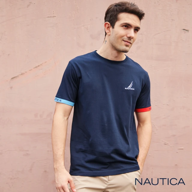 NAUTICA 男裝 經典品牌旗語印花短袖T恤(深藍)好評推