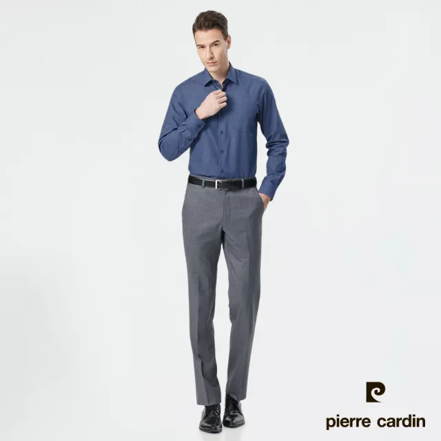 【pierre cardin 皮爾卡登】男襯衫 進口素材合身版防皺印花長袖襯衫_深藍底藍點(83853-36)